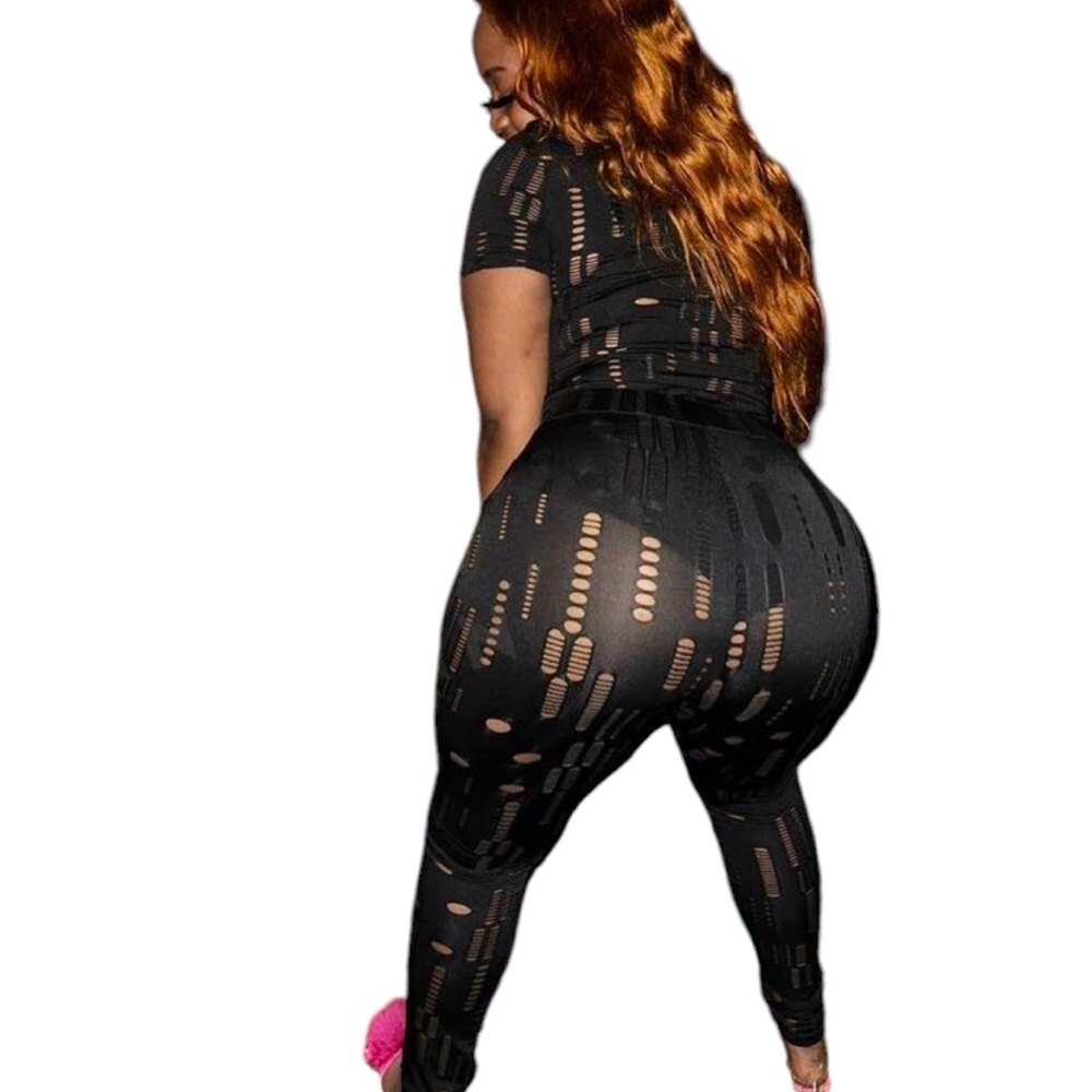 SHEIN 2 Piece Black Cut Out Tee & Leggings XXL - Picture 3 of 12